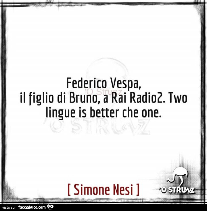 Federico Vespa, il figlio di Bruno, a rai radio2. Two lingue is better che one