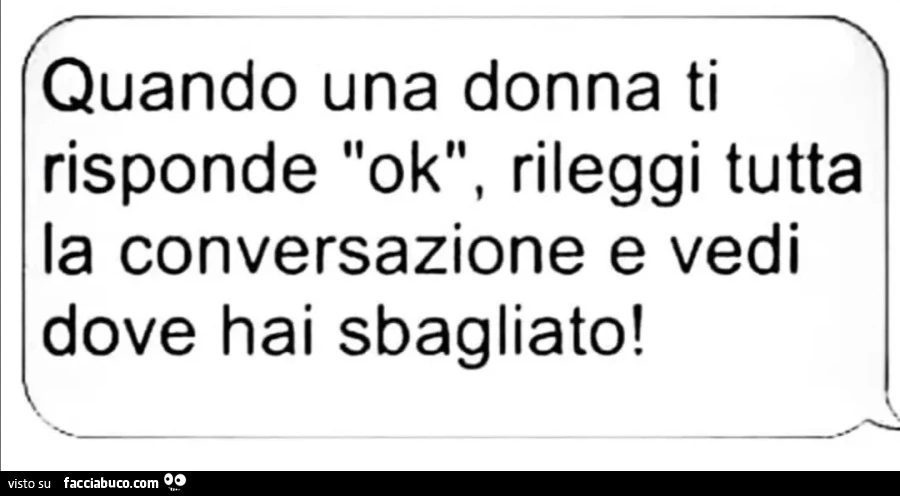 Quando una donna ti risponde ok, rileggi tutta la conversazione e vedi dove hai sbagliato
