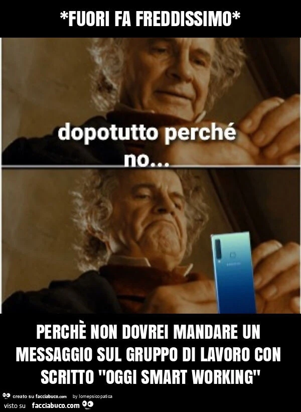 *fuori fa freddissimo* perchè non dovrei mandare un messaggio sul gruppo di lavoro con scritto "oggi smart working"