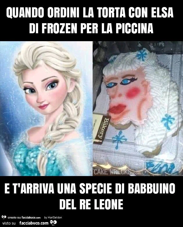 Quando ordini la torta con elsa di frozen per la piccina e t'arriva una specie di babbuino del re leone