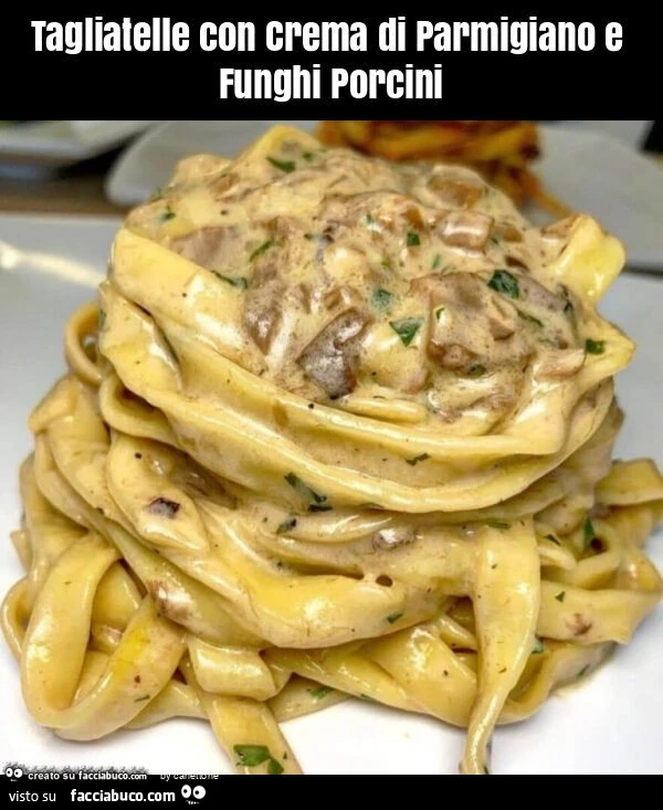 Tagliatelle con crema di parmigiano e funghi porcini