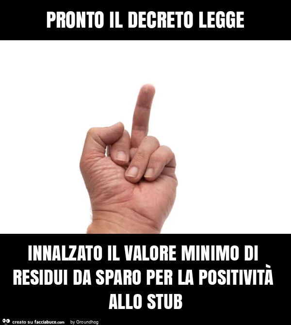 Pronto il decreto legge innalzato il valore minimo di residui da sparo per la positività allo stub