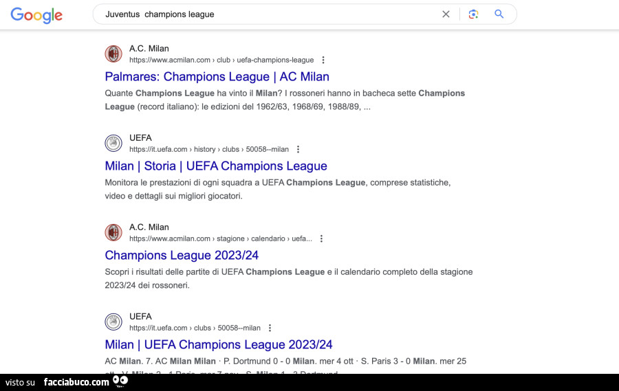 Juventus Champions league su Google