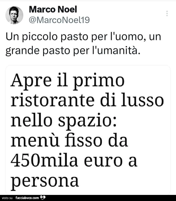 Un piccolo pasto per l'uomo, un grande pasto per l'umanitร . Apre il primo ristorante di lusso nello spazio: menรน fisso da 450mila euro a persona