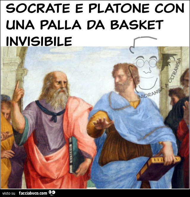 Socrate e Platone con una palla da basket invisibile