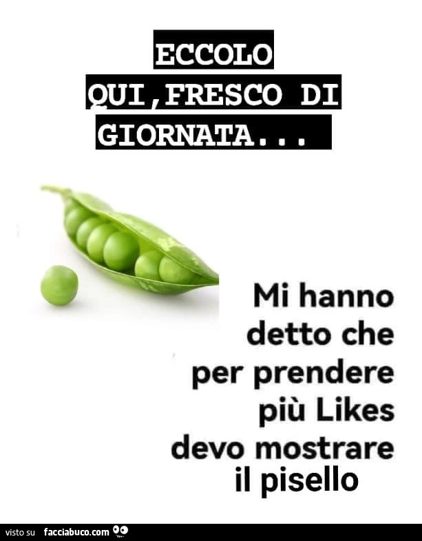 Eccolo qui fresco di giornata. Mi hanno detto che per prendere più likes devo mostrare il pisello