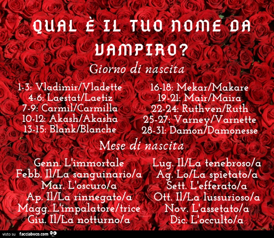 Qual è il tuo nome da vampiro?