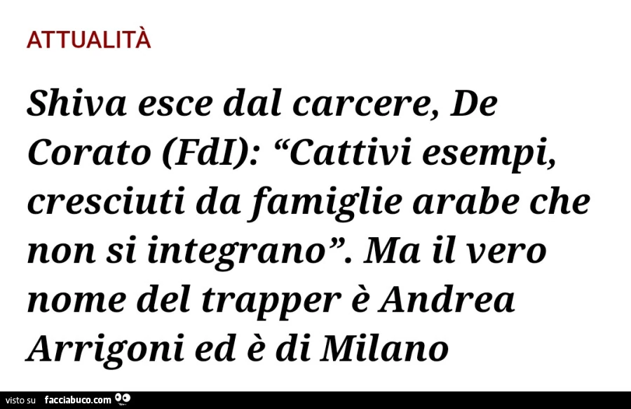 Shiva esce dal carcere, De Corato: cattivi esempi, cresciuti da famiglie arabe che non si integrano. Ma il vero nome del trapper è andrea arrigoni ed è di milano