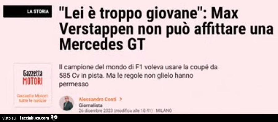 Lei è troppo giovane. Max Verstappen non può affittare una Mercedes GT