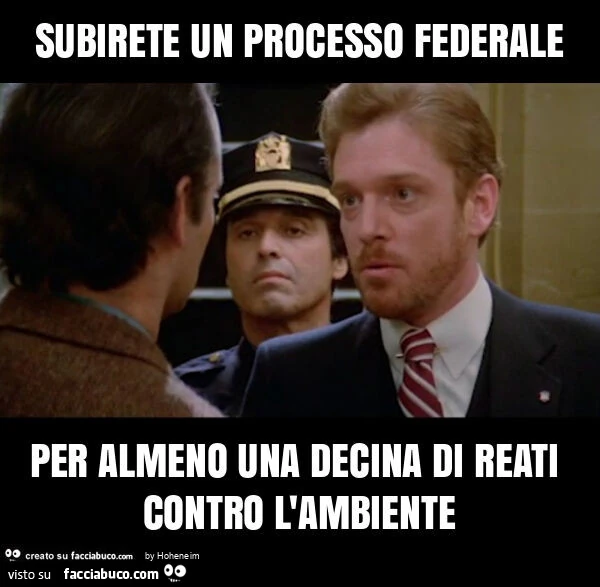 Subirete un processo federale per almeno una decina di reati contro l'ambiente