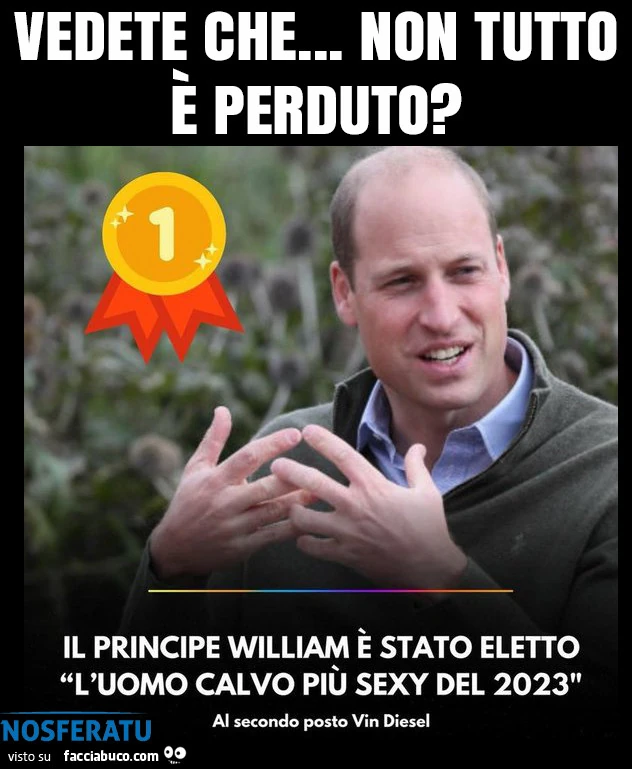 Il principe William è stato eletto uomo calvo più sexy del 2023