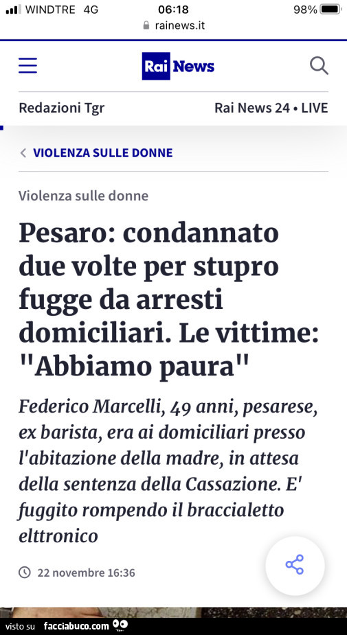Pesaro: condannato due volte per stupro fugge da arresti domiciliari. Le vittime: abbiamo paura