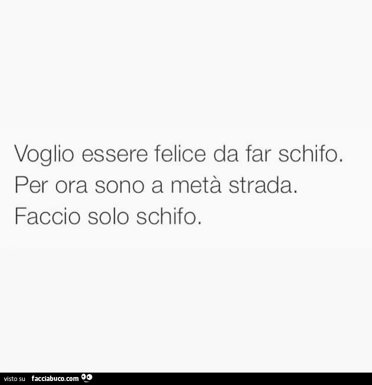 Voglio essere felice da far schifo. Per ora sono a metà strada. Faccio solo schifo