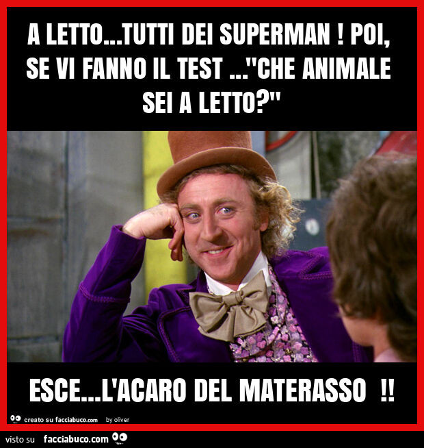 A letto… tutti dei superman! Poi, se vi fanno il test… "che animale sei a letto? " Esce… l'acaro del materasso