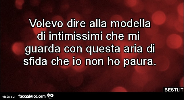 Volevo dire alla modella di intimissimi che mi guarda con aria di sfida che io non ho paura