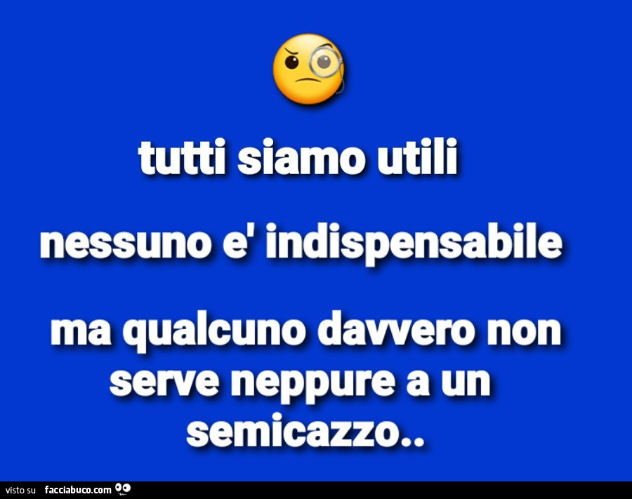 Tutti siamo utili nessuno è indispensabile ma qualcuno davvero non serve neppure a un semicazzo