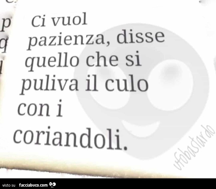 Ci vuol pazienza, disse quello che si puliva il culo con i coriandoli