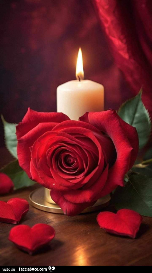 Rosa rossa e candela accesa