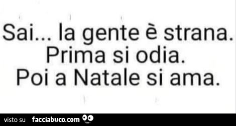 Sai… la gente è strana. Prima si odia. Poi a natale si ama