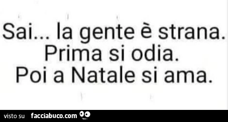Sai&hellip; la gente è strana. Prima si odia. Poi a natale si ama