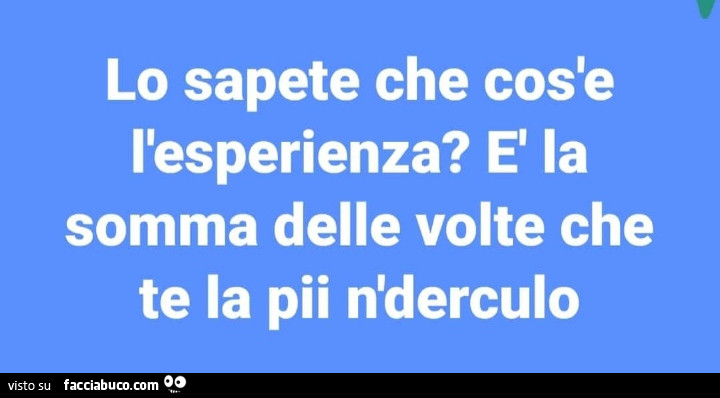 Lo sapete che cos'e l'esperienza? È La somma delle volte che te la pii n'derculo