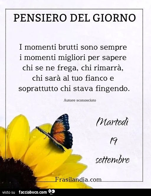 Pensiero del giorno i momenti brutti sono sempre i momenti migliori per sapere chi se ne frega, chi rimarrà, chi sarà al tuo fianco e soprattutto chi stava fingendo
