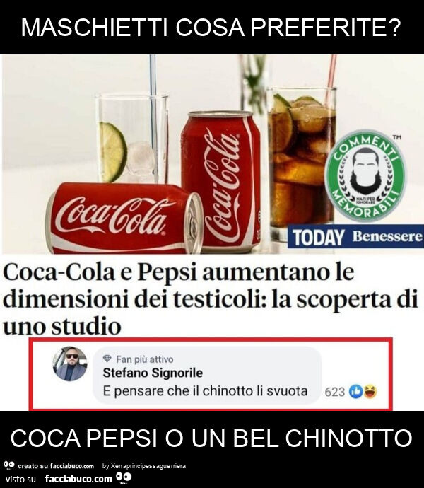 Maschietti cosa preferite? Coca pepsi o un bel chinotto