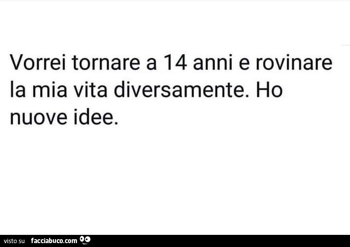 Vorrei tornare a 14 anni e rovinare la mia vita diversamente. Ho nuove idee