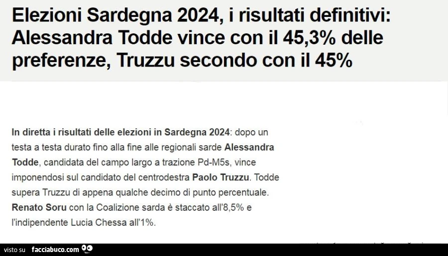 Elezioni sardegna 2024, i risultati definitivi: alessandra todde vince con il 45,3% delle preferenze