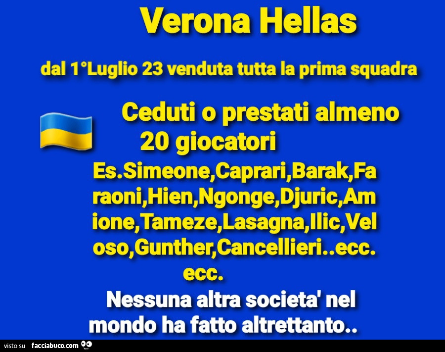 Verona hellas dal 1 luglio 23 venduta tutta la prima squadra