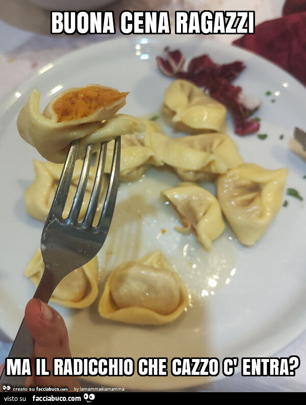 Buona cena ragazzi ma il radicchio che cazzo c' entra?