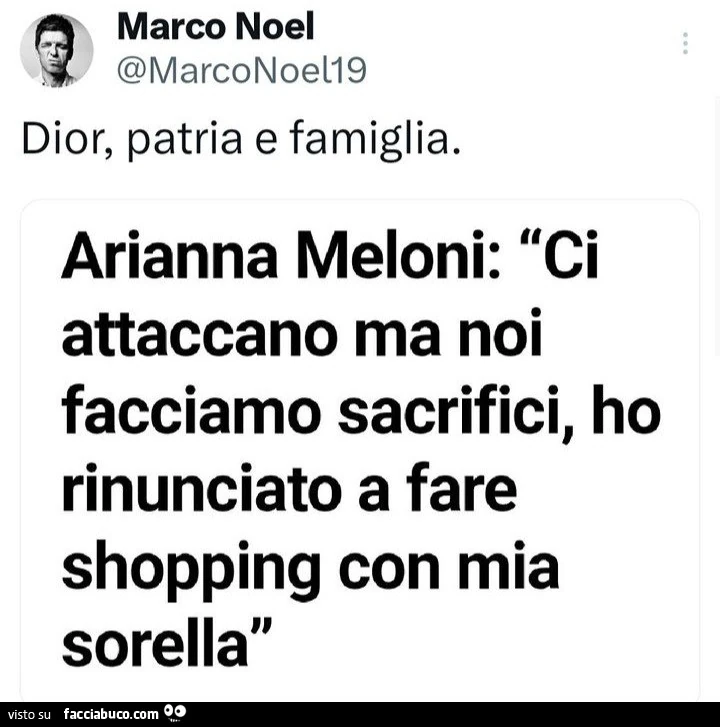 Dior, patria e famiglia. Arianna Meloni: ci attaccano ma noi facciamo sacrifici, ho rinunciato a fare shopping con mia sorella