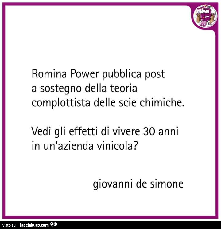Romina pPower pubblica post a sostegno della teoria complottista delle scie chimiche. Vedi gli effetti di vivere 30 anni in un'azienda vinicola?