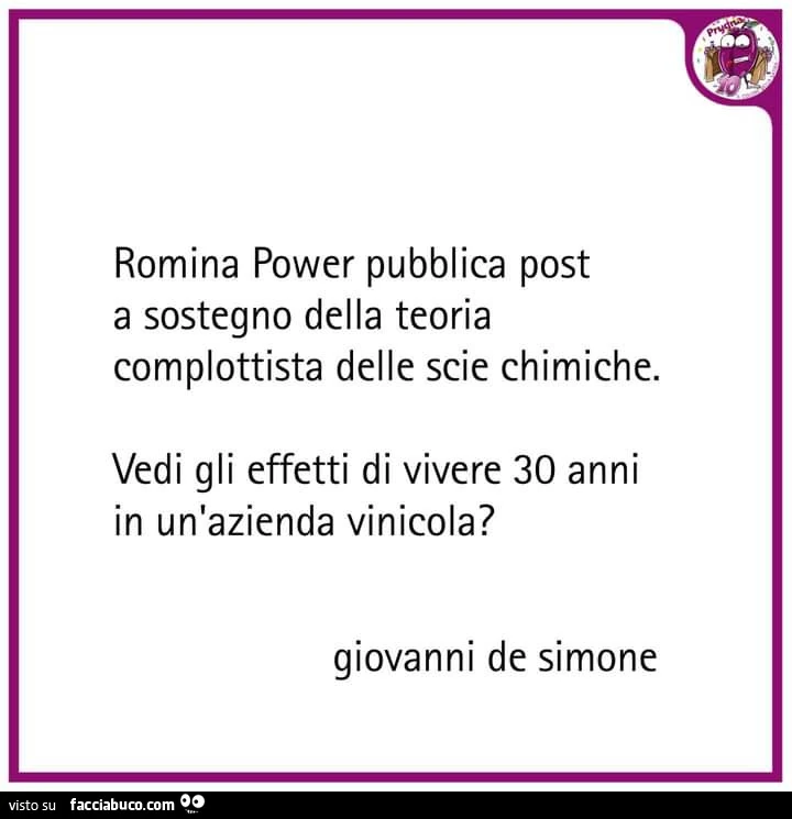 Romina pPower pubblica post a sostegno della teoria complottista delle scie chimiche. Vedi gli effetti di vivere 30 anni in un'azienda vinicola?
