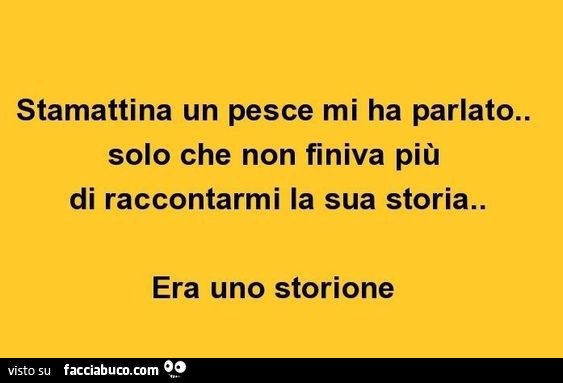 Stamattina un pesce mi ha parlato. Solo che non finiva più di raccontarmi la sua storia. Era uno storione