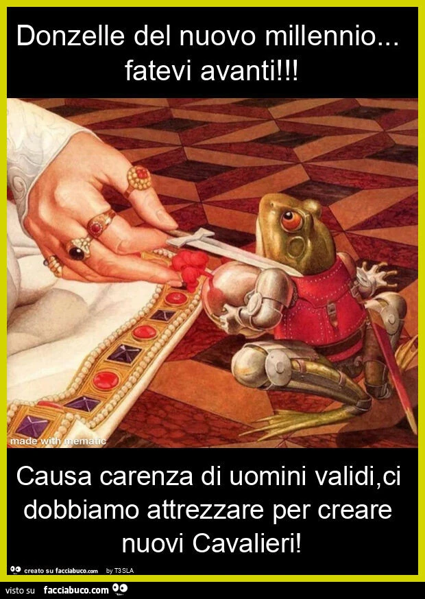Donzelle del nuovo millennio&hellip; fatevi avanti! Causa carenza di uomini validi, ci dobbiamo attrezzare per creare nuovi cavalieri