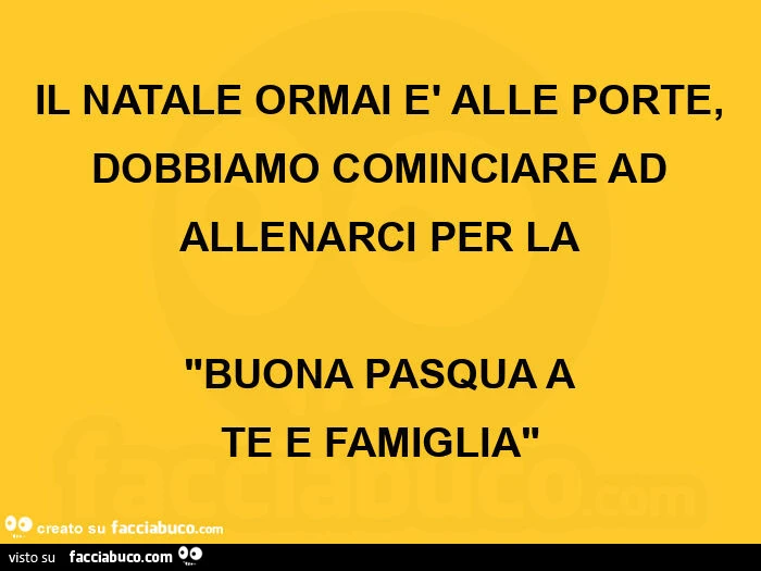 Il natale ormai è alle porte, dobbiamo cominciare ad allenarci per la buona pasqua a te e famiglia