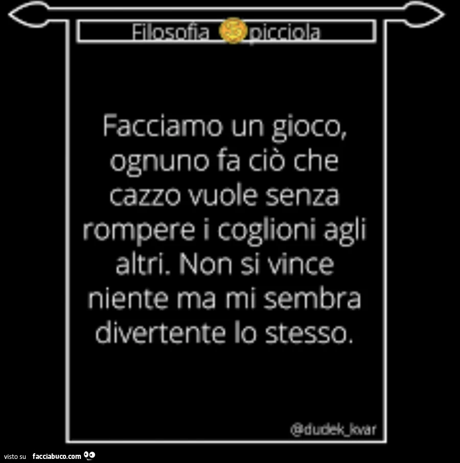Facciamo un gioco: ognuno fa quel cazzo che gli pare senza rompere i coglioni agli altri, Non si vince niente ma mi sembra divertente lo stesso