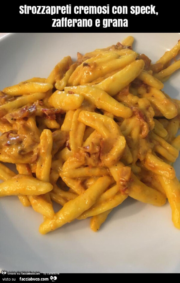 Strozzapreti cremosi con speck, zafferano e grana