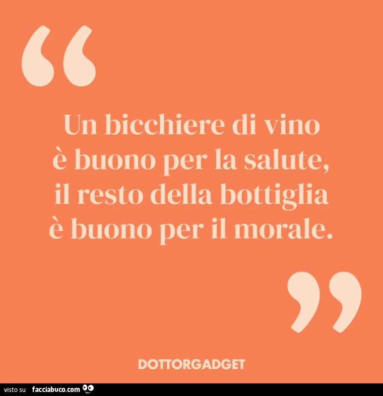 Un bicchiere di vino è buono per la salute, il resto della bottiglia è buono per il morale