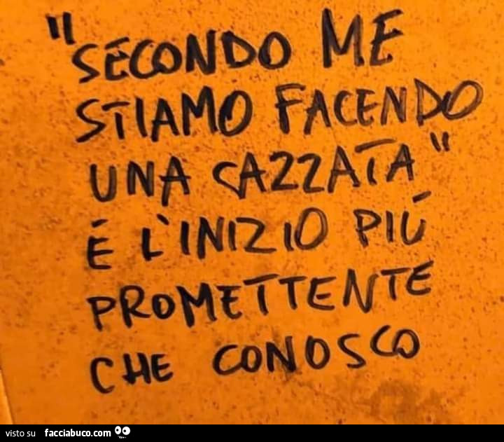 Secondo me stiamo facendo una cazzata è l'inizio più promettente che conosco