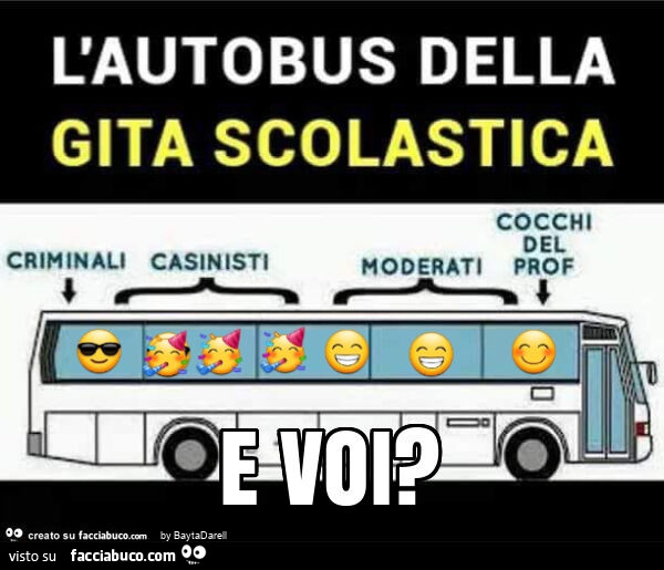 L'autobus della gita scolastica. Io in fondo. E voi?