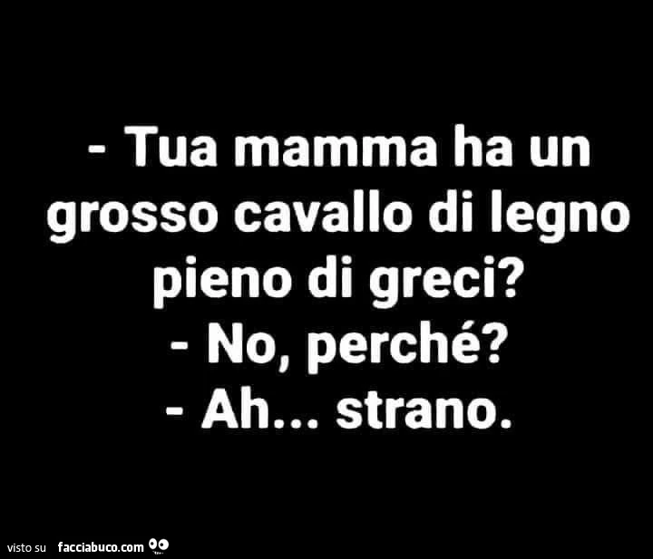 Tua mamma ha un grosso cavallo di legno pieno di greci? No, perchรฉ? Ah… strano