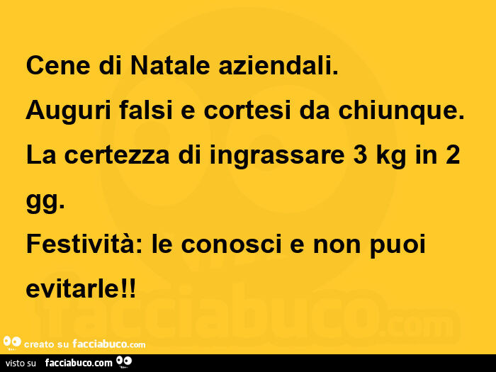 Cene di natale aziendali. Auguri falsi e cortesi da chiunque. La certezza di ingrassare 3 kg in 2 gg. Festività: le conosci e non puoi evitarle