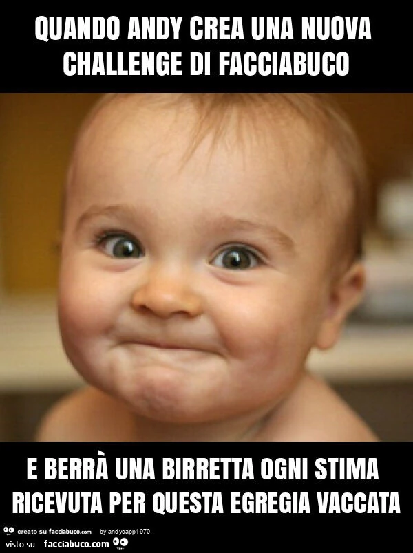 Quando andy crea una nuova challenge di facciabuco e berrร una birretta ogni stima ricevuta per questa egregia vaccata
