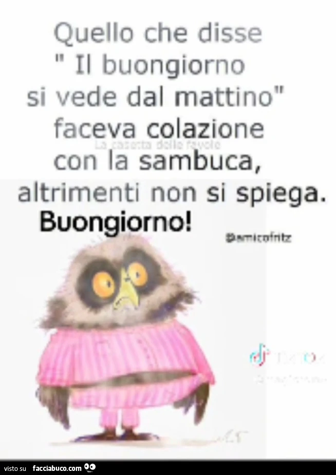 Quello che disse il buongiorno si vede dal mattino faceva colazione con la sambuca, altrimenti non si spiega. Buongiorno