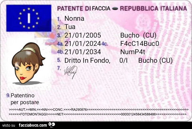Patentino di Facciabuco farlocco