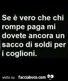 Se è vero che chi rompe paga mi dovete ancora un sacco di soldi per i coglioni
