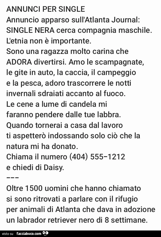 Annunci per single. Annuncio apparso sull'atlanta journal: single nera cerca compagnia maschile