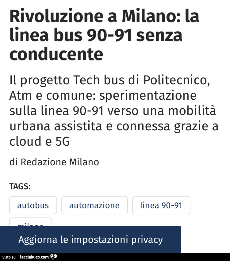 Rivoluzione a Milano: la linea bus 90-91 senza conducente